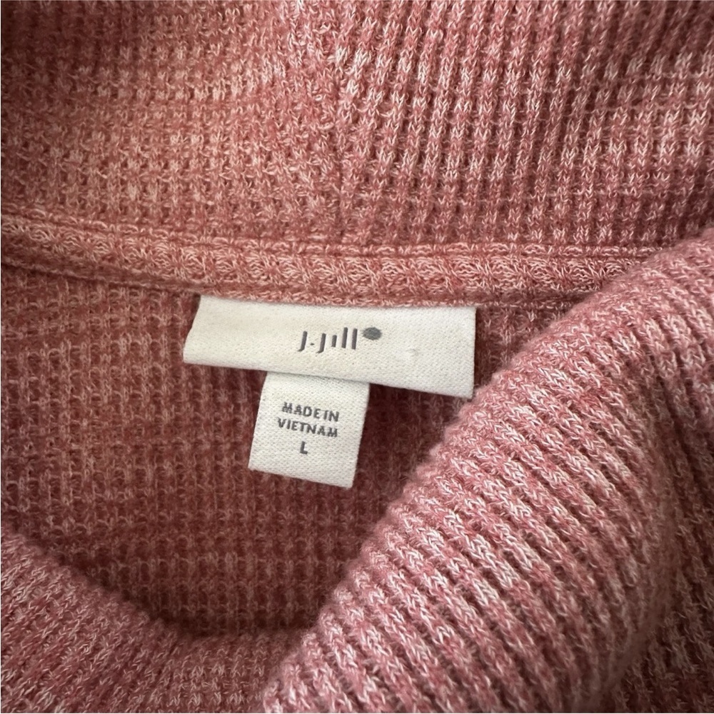 J Jill Pullover Womens Large Cotton Heather Pink Waffle Cowl Neck Knit Side Tie - Picture 9 of 11